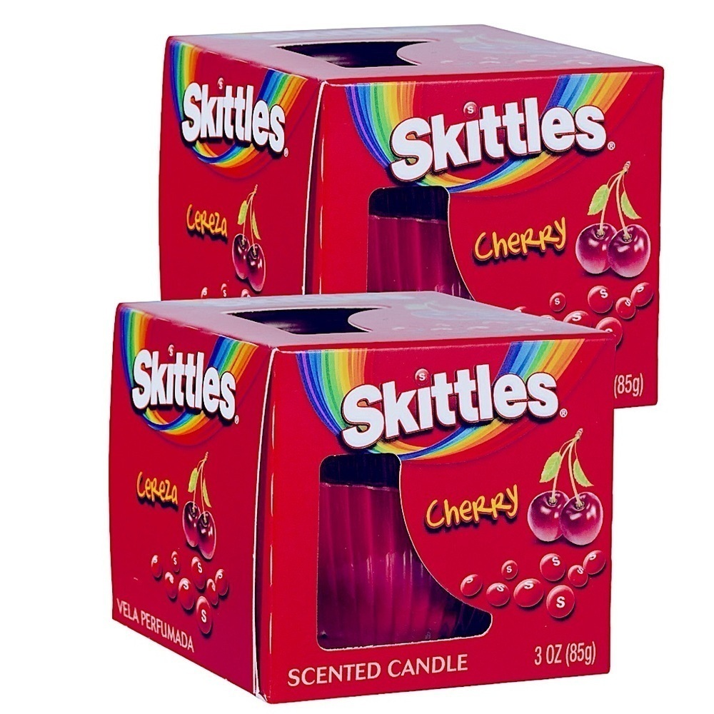 Skittles Candle Cherry Scented in Glass Container 3 OZ each Red 2 Piece Lot